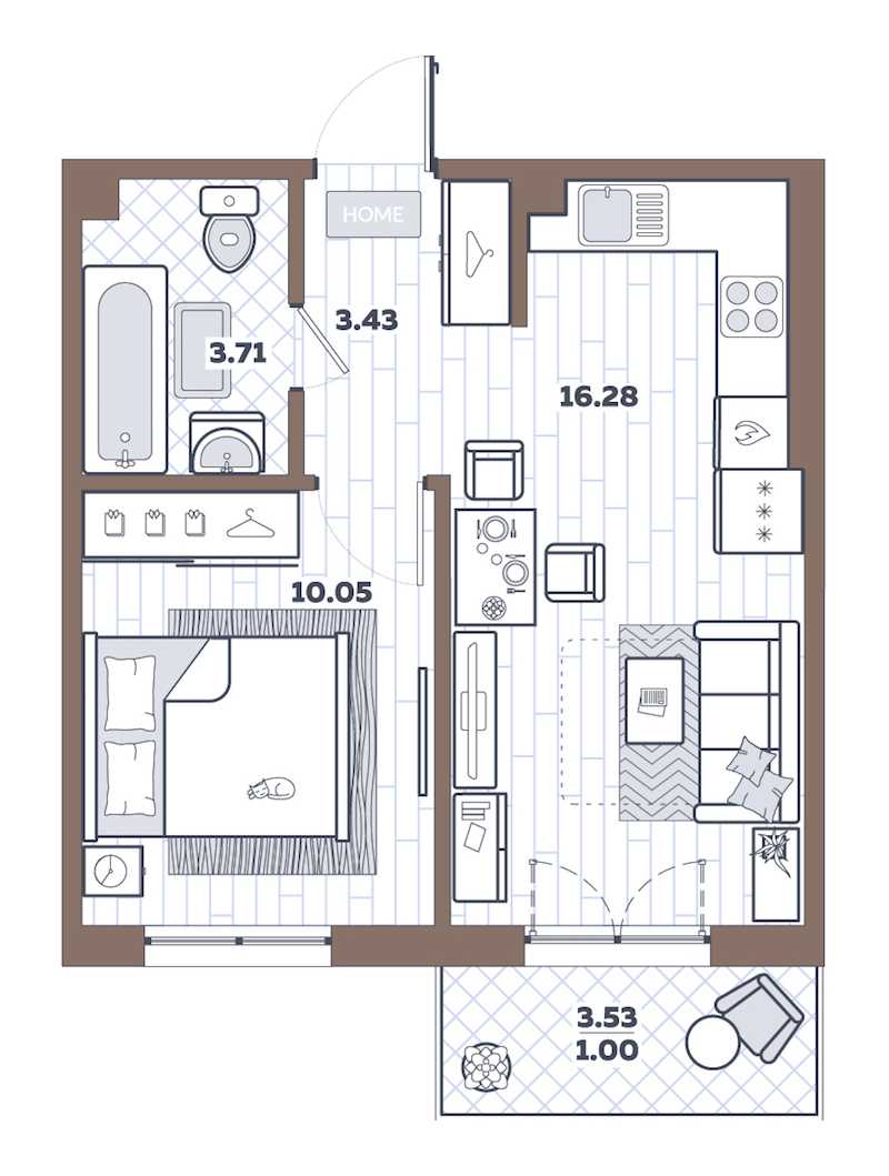 Однокомнатная квартира в : площадь 34.47 м2 , этаж: 2 - 3 – купить в Санкт-Петербурге